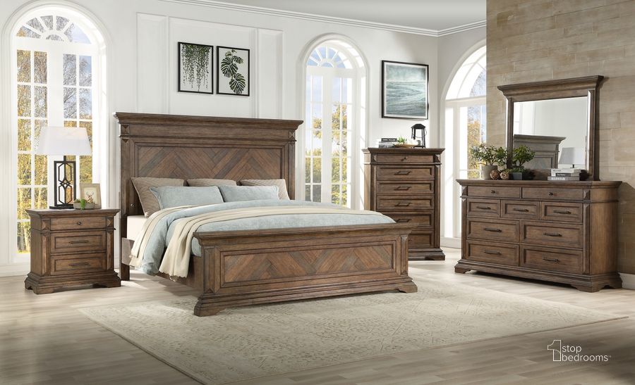 The appearance of Mar Vista Brushed Walnut Panel Bedroom Set designed by New Classic in the transitional interior design. This brown piece of furniture  was selected by 1StopBedrooms from Mar Vista Collection to add a touch of cosiness and style into your home. Sku: B658-310;B658-320;B658-330;B658-040. Bed Type: Panel Bed. Product Type: Panel Bed. Bed Size: Queen. Image1