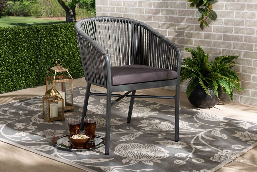 The appearance of Marcus Modern and Contemporary Grey Finished Rope and Metal Outdoor Dining Chair designed by Baxton Studio in the modern / contemporary interior design. This grey piece of furniture  was selected by 1StopBedrooms from Marcus Collection to add a touch of cosiness and style into your home. Sku: WA-5144-Grey-DC. Material: Polyester. Product Type: Outdoor Dining Chair. Image1
