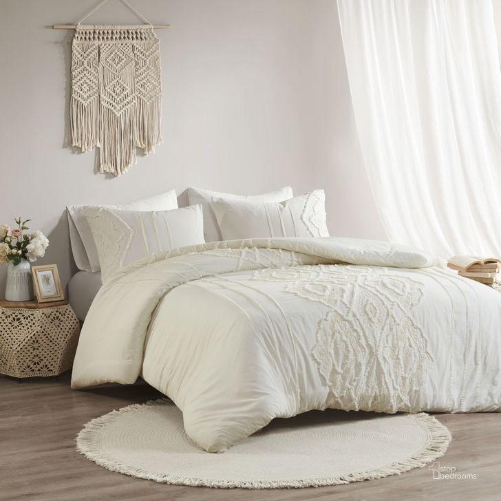 The appearance of Margot Cotton Queen Comforter Set In White designed by Olliix in the modern / contemporary interior design. This white piece of furniture  was selected by 1StopBedrooms from Margot Collection to add a touch of cosiness and style into your home. Sku: MP10-7355. Material: Polyester. Bed Size: Queen. Product Type: Comforter Set. Image1
