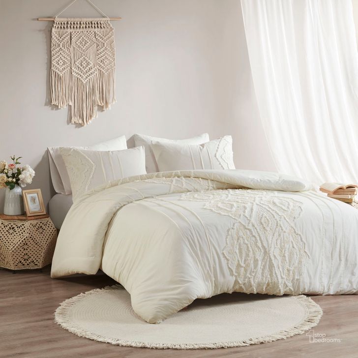The appearance of Margot Cotton King Comforter Set In White designed by Olliix in the modern / contemporary interior design. This white piece of furniture  was selected by 1StopBedrooms from Margot Collection to add a touch of cosiness and style into your home. Sku: MP10-7356. Material: Polyester. Bed Size: King. Product Type: Comforter Set. Image1