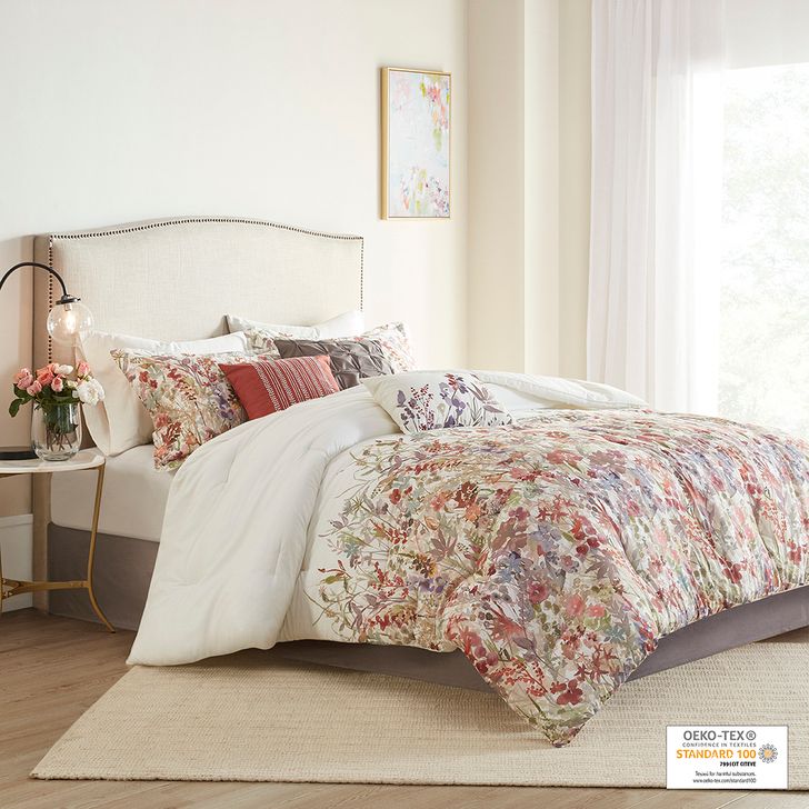 The appearance of Mariana Cotton 7 Piece King Comforter Set In Multi designed by Olliix in the transitional interior design. This multi piece of furniture  was selected by 1StopBedrooms from Mariana Collection to add a touch of cosiness and style into your home. Sku: MP10-7091. Material: Polyester. Bed Size: King. Product Type: Comforter Set. Image1