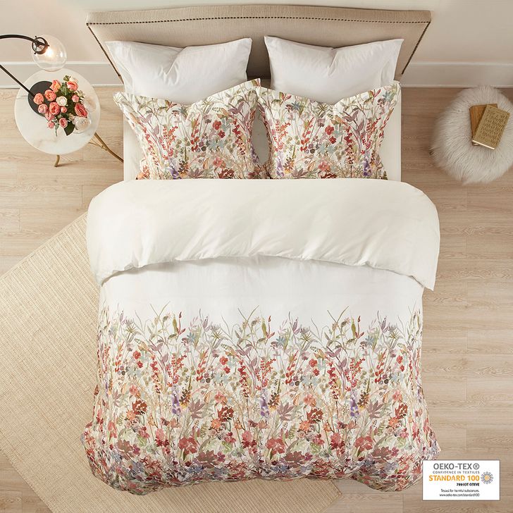 The appearance of Mariana Cotton King Duvet Cover Set In Multi designed by Olliix in the transitional interior design. This multi piece of furniture  was selected by 1StopBedrooms from Mariana Collection to add a touch of cosiness and style into your home. Sku: MP12-7094. Bed Size: King. Material: Cotton. Product Type: Duvet Cover Set. Image1