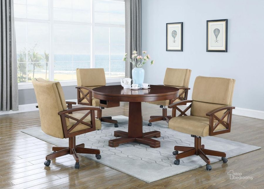 The appearance of Marietta Black Convertible Dining Room Set designed by Coaster in the transitional interior design. This black piece of furniture  was selected by 1StopBedrooms from Marietta Collection to add a touch of cosiness and style into your home. Sku: 100171B1;100171B2;100172. Table Top Shape: Round. Material: Wood. Product Type: Game Table Set. Image1
