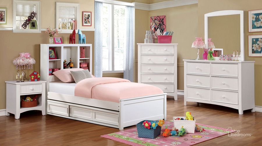 The appearance of Marilla Full Bed In White designed by Furniture of America in the transitional interior design. This white piece of furniture  was selected by 1StopBedrooms from Marilla Collection to add a touch of cosiness and style into your home. Sku: FOA7256WH-F-1;FOA7256WH-F-2;FOA7256WH-F-3. Bed Type: Bookcase Bed. Material: Wood. Product Type: Bookcase Bed. Bed Size: Full. Image1