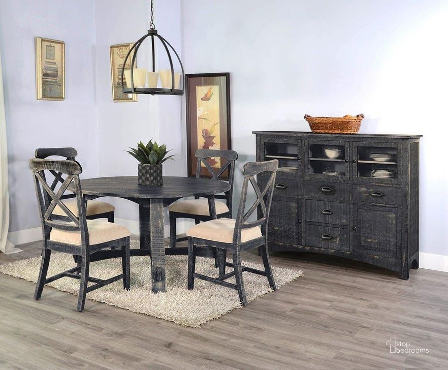 The appearance of Marina 54 Inch Round Dining Room Set (Black Sand) designed by Sunny Design in the rustic / southwestern interior design. This sand black piece of furniture  was selected by 1StopBedrooms from Marina Collection to add a touch of cosiness and style into your home. Sku: 1171BS;1670BS. Table Base Style: Trestle. Table Top Shape: Round. Material: Wood. Product Type: Dining Room Set. Size: 54". Image1