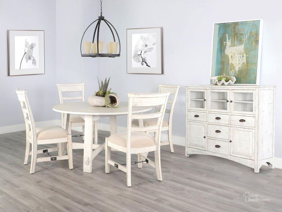 The appearance of Marina 54 Inch Round Dining Room Set (White Sand) designed by Sunny Design in the rustic / southwestern interior design. This white sand piece of furniture  was selected by 1StopBedrooms from Marina Collection to add a touch of cosiness and style into your home. Sku: 1171WS;1670WS. Table Base Style: Trestle. Table Top Shape: Round. Material: Wood. Product Type: Dining Room Set. Size: 54". Image1
