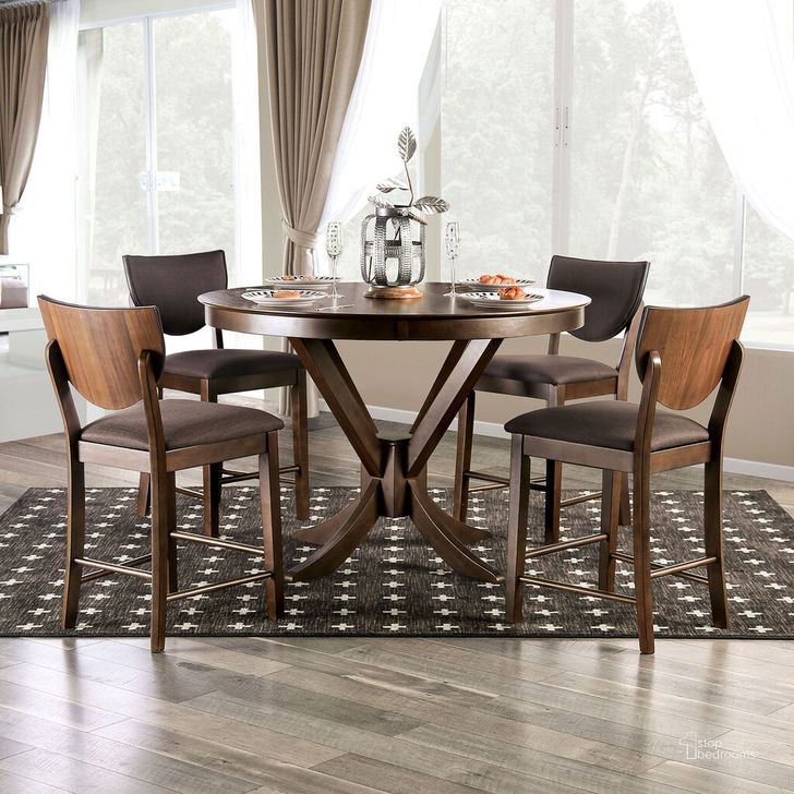 The appearance of Marina Counter Height Round Dining Table In Walnut designed by Furniture of America in the transitional interior design. This walnut piece of furniture  was selected by 1StopBedrooms from Marina Collection to add a touch of cosiness and style into your home. Sku: FOA3787RPT-1;FOA3787RPT-2. Table Base Style: Pedestal. Table Top Shape: Round. Material: Wood. Product Type: Dining Table. Size: 53". Image1