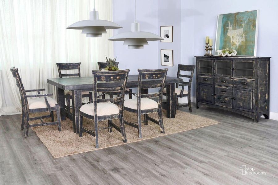 The appearance of Marina Extension Dining Room Set (Black Sand) designed by Sunny Design in the rustic / southwestern interior design. This sand black piece of furniture  was selected by 1StopBedrooms from Marina Collection to add a touch of cosiness and style into your home. Sku: 1316BS;1604BS. Table Base Style: Trestle. Material: Wood. Product Type: Dining Room Set. Table Top Shape: Rectangular. Size: 122". Image1