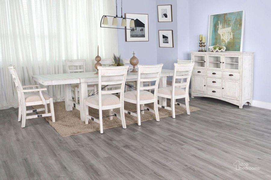 The appearance of Marina Extension Dining Room Set (White Sand) designed by Sunny Design in the rustic / southwestern interior design. This white sand piece of furniture  was selected by 1StopBedrooms from Marina Collection to add a touch of cosiness and style into your home. Sku: 1316WS;1604WS. Table Base Style: Trestle. Material: Wood. Product Type: Dining Room Set. Table Top Shape: Rectangular. Size: 122". Image1