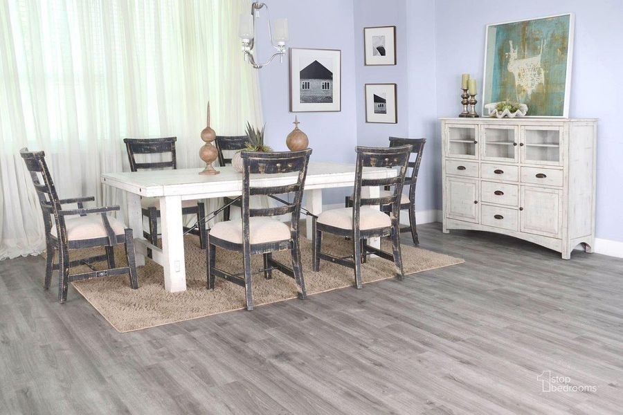 The appearance of Marina Extension Dining Room Set (White Sand) With Black Sand Chairs designed by Sunny Design in the rustic / southwestern interior design. This white sand piece of furniture  was selected by 1StopBedrooms from Marina Collection to add a touch of cosiness and style into your home. Sku: 1316WS;1604BS. Table Base Style: Trestle. Material: Wood. Product Type: Dining Room Set. Table Top Shape: Rectangular. Size: 122". Image1