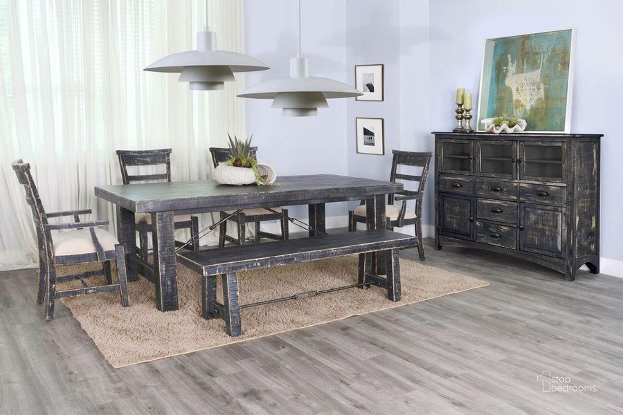 The appearance of Marina Extension Dining Room Set With Bench (Black Sand) designed by Sunny Design in the rustic / southwestern interior design. This sand black piece of furniture  was selected by 1StopBedrooms from Marina Collection to add a touch of cosiness and style into your home. Sku: 1316BS;1604BS;1615BS. Table Base Style: Trestle. Material: Wood. Product Type: Dining Room Set. Table Top Shape: Rectangular. Size: 122". Image1