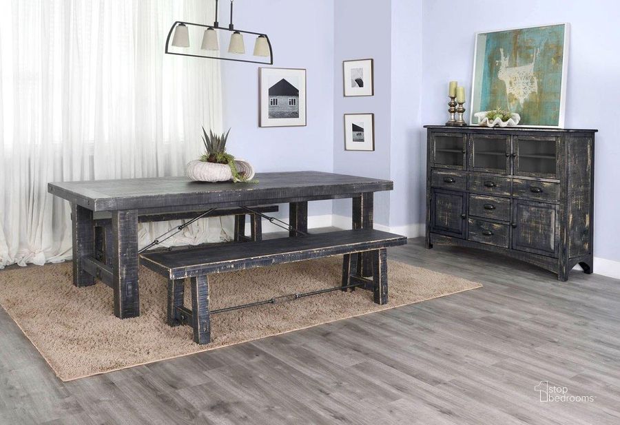 The appearance of Marina Extension Dining Room Set With Benches (Black Sand) designed by Sunny Design in the rustic / southwestern interior design. This sand black piece of furniture  was selected by 1StopBedrooms from Marina Collection to add a touch of cosiness and style into your home. Sku: 1316BS;1615BS. Table Base Style: Trestle. Material: Wood. Product Type: Dining Room Set. Table Top Shape: Rectangular. Size: 122". Image1