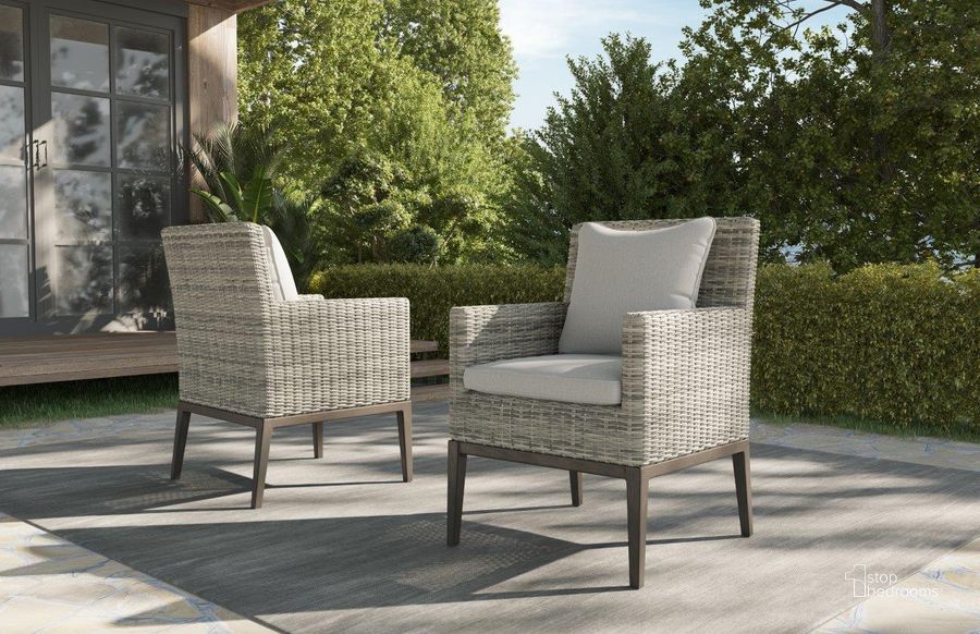 The appearance of Marina Patio Arm Chair Set Of 2 designed by Steve Silver in the transitional interior design. This grey piece of furniture  was selected by 1StopBedrooms from Marina Collection to add a touch of cosiness and style into your home. Sku: MAR600AC. Material: Aluminum. Product Type: Outdoor Chair. Image1