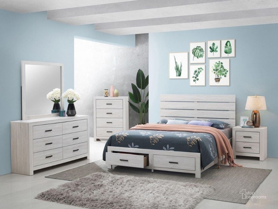 The appearance of Marion Coastal White Platform Storage Bedroom Set designed by Coaster in the transitional interior design. This white piece of furniture  was selected by 1StopBedrooms from Marion Collection to add a touch of cosiness and style into your home. Sku: 207050QB1;207050QB2;207052. Bed Type: Storage Bed. Material: Wood. Product Type: Storage Bed. Bed Size: Queen. Image1