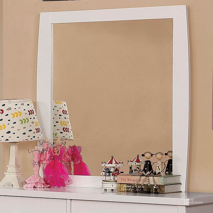 The appearance of Marlee Mirror (White) designed by Furniture of America in the modern / contemporary interior design. This white piece of furniture  was selected by 1StopBedrooms from Marlee Collection to add a touch of cosiness and style into your home. Sku: CM7651WH-M. Material: Wood. Product Type: Kids Bedroom Mirror. Image1