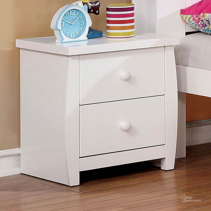 The appearance of Marlee Nightstand (White) designed by Furniture of America in the modern / contemporary interior design. This white piece of furniture  was selected by 1StopBedrooms from Marlee Collection to add a touch of cosiness and style into your home. Sku: CM7651WH-N. Material: Wood. Product Type: Kids Nightstand. Image1