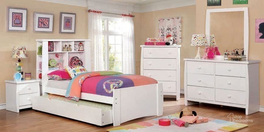 The appearance of Marlee Youth Bookcase Bedroom Set (White) designed by Furniture of America in the modern / contemporary interior design. This white piece of furniture  was selected by 1StopBedrooms from Marlee Collection to add a touch of cosiness and style into your home. Sku: CM7651WH-T-1;CM7651WH-T-2;CM7651WH-T-3;CM7651WH-N. Bed Type: Bookcase Bed. Material: Wood. Product Type: Bookcase Bed. Bed Size: Twin. Image1