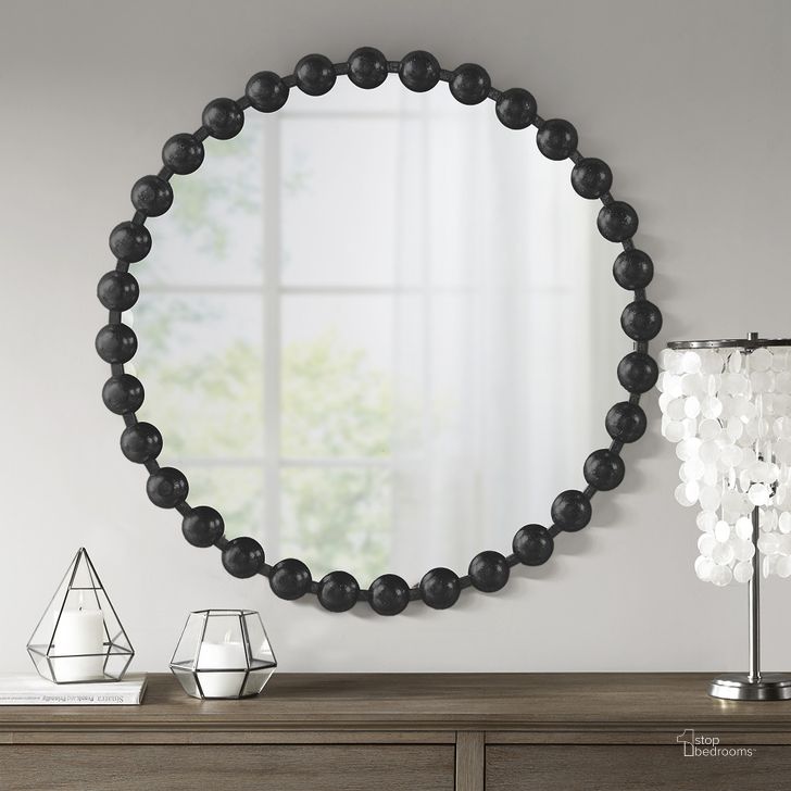 The appearance of Marlowe Round Wall Decor Mirror In Black MPS95F-0036 designed by Olliix in the modern / contemporary interior design. This black piece of furniture  was selected by 1StopBedrooms from Marlowe Collection to add a touch of cosiness and style into your home. Sku: MPS95F-0036. Material: Metal. Product Type: Mirror. Image1
