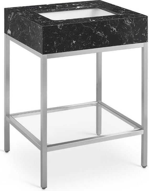 The appearance of Marmo Black Artificial Marble Bathroom Vanity 408Black-24 designed by Meridian in the modern / contemporary interior design. This silver and black piece of furniture  was selected by 1StopBedrooms from Marmo Collection to add a touch of cosiness and style into your home. Sku: 408Black-24. Material: Marble. Product Type: Bathroom Vanity. Image1