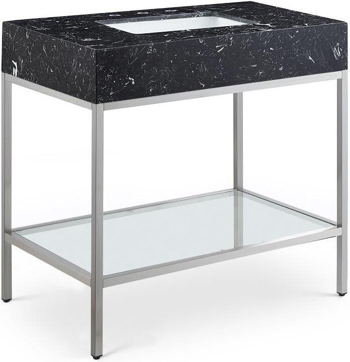The appearance of Marmo Black Artificial Marble Bathroom Vanity 408Black-36 designed by Meridian in the modern / contemporary interior design. This silver and black piece of furniture  was selected by 1StopBedrooms from Marmo Collection to add a touch of cosiness and style into your home. Sku: 408Black-36. Material: Marble. Product Type: Bathroom Vanity. Image1