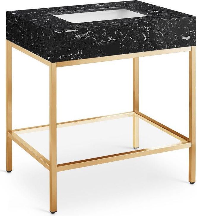 The appearance of Marmo White Artificial Marble Bathroom Vanity 406Black-30 designed by Meridian in the modern / contemporary interior design. This white piece of furniture  was selected by 1StopBedrooms from Marmo Collection to add a touch of cosiness and style into your home. Sku: 406Black-30. Material: Marble. Product Type: Bathroom Vanity. Image1