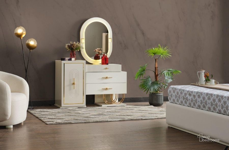 The appearance of Marsel Dresser With Mirror In Cream designed by Furnia in the modern / contemporary interior design. This cream piece of furniture  was selected by 1StopBedrooms from Marsel Collection to add a touch of cosiness and style into your home. Sku: 120-MAR-DR+M. Material: Wood. Product Type: Dresser and Mirror. Image1