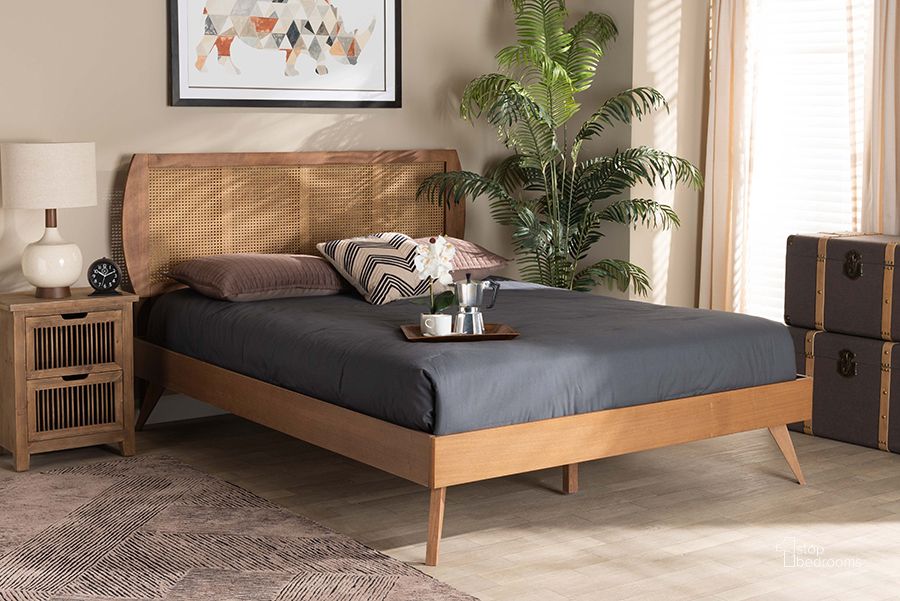 The appearance of Martigues Walnut Brown Queen Platform Bed designed by Off 5th Home in the transitional interior design. This walnut brown piece of furniture  was selected by 1StopBedrooms from Martigues Collection to add a touch of cosiness and style into your home. Sku: Asami-Ash Walnut Rattan-Queen. Bed Type: Platform Bed. Product Type: Platform Bed. Bed Size: Queen. Material: Rubberwood. Image1