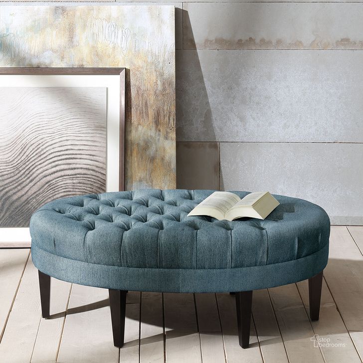 The appearance of Martin Surfboard Tufted Ottoman In Blue designed by Olliix in the transitional interior design. This blue piece of furniture  was selected by 1StopBedrooms from Martin Collection to add a touch of cosiness and style into your home. Sku: FUR101-0044. Material: Wood. Product Type: Ottoman. Image1