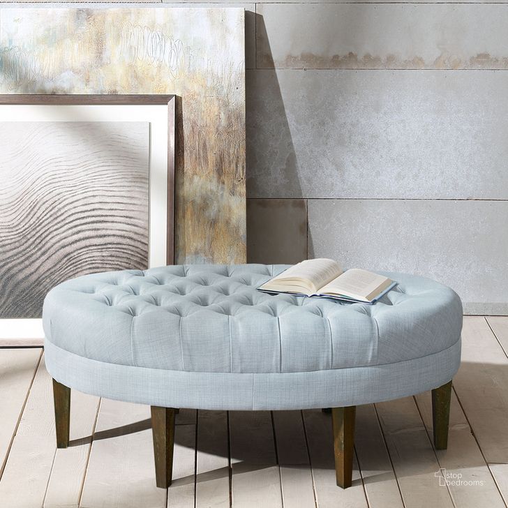 The appearance of Martin Surfboard Tufted Ottoman In Dusty Blue designed by Olliix in the modern / contemporary interior design. This dusty blue piece of furniture  was selected by 1StopBedrooms from Martin Collection to add a touch of cosiness and style into your home. Sku: MP101-0711. Material: Wood. Product Type: Ottoman. Image1