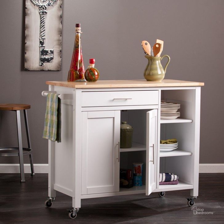 The appearance of Martinville Kitchen Cart In White designed by SEI Furniture in the transitional interior design. This natural piece of furniture  was selected by 1StopBedrooms from Martinville Collection to add a touch of cosiness and style into your home. Sku: KA3277. Product Type: Kitchen Cart. Material: MDF. Image1