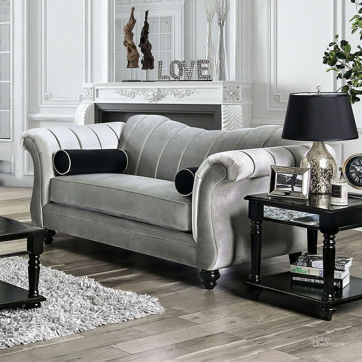 The appearance of Marvin Pewter Loveseat designed by Furniture of America in the transitional interior design. This gray piece of furniture  was selected by 1StopBedrooms from Marvin Collection to add a touch of cosiness and style into your home. Sku: SM2227-LV. Material: Wood. Product Type: Loveseat. Image1