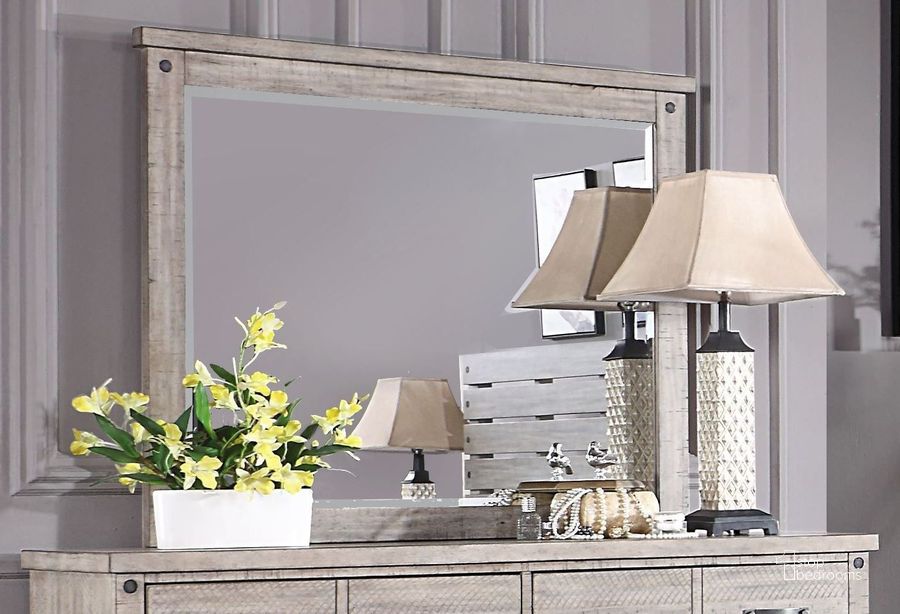 The appearance of Marwick Beige Mirror designed by New Classic in the transitional interior design. This beige piece of furniture  was selected by 1StopBedrooms from Marwick Collection to add a touch of cosiness and style into your home. Sku: B65-060. Product Type: Dresser Mirror. Image1