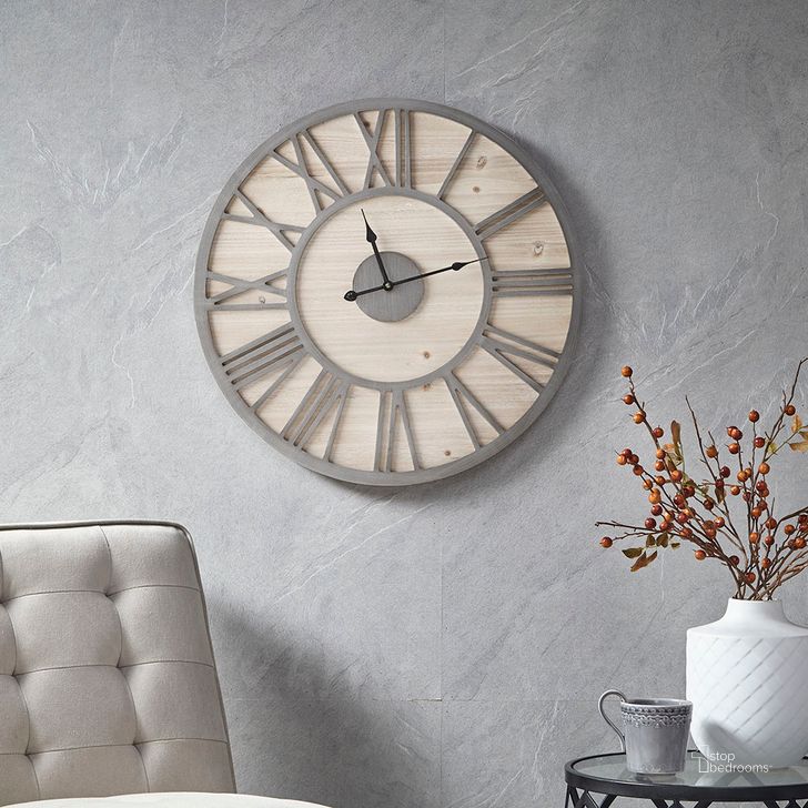 The appearance of Mason Wall Clock In Natural designed by Olliix in the modern / contemporary interior design. This natural piece of furniture  was selected by 1StopBedrooms from Mason Collection to add a touch of cosiness and style into your home. Sku: MP95D-0239. Material: MDF. Product Type: Wall Clock. Image1