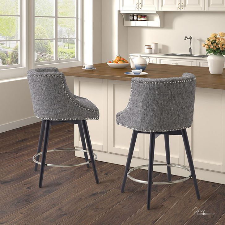The appearance of Mateo Swivel Counter Stool In Grey designed by Olliix in the transitional interior design. This grey piece of furniture  was selected by 1StopBedrooms from Mateo Collection to add a touch of cosiness and style into your home. Sku: MP104-1104. Material: Wood. Product Type: Barstool. Image1