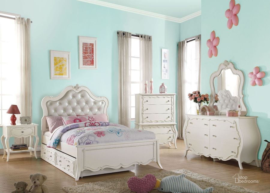 The appearance of Matipo White Bedroom Set designed by Off 5th Home in the transitional interior design. This white piece of furniture  was selected by 1StopBedrooms from Matipo Collection to add a touch of cosiness and style into your home. Sku: 30505T-HB;30506T-FB;30507T-R;30509. Bed Type: Panel Bed. Material: Wood. Product Type: Panel Bed. Bed Size: Twin. Image1