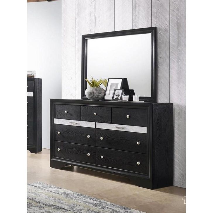 The appearance of Matrix Dresser In Black designed by Galaxy Home Furnishings in the modern / contemporary interior design. This black piece of furniture  was selected by 1StopBedrooms from Matrix Collection to add a touch of cosiness and style into your home. Sku: 808857985668. Material: Wood. Product Type: Dresser. Image1