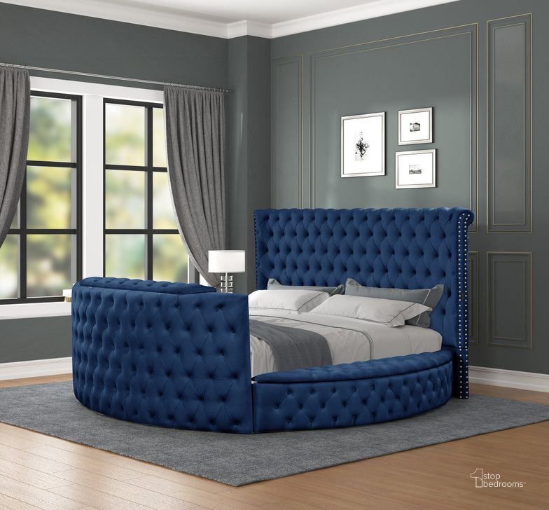 The appearance of Maya King Bed Made with Wood In Navy designed by Galaxy Home Furnishings in the modern / contemporary interior design. This navy piece of furniture  was selected by 1StopBedrooms from Maya Collection to add a touch of cosiness and style into your home. Sku: 601955552912. Material: Wood. Product Type: Bed. Bed Size: King. Image1