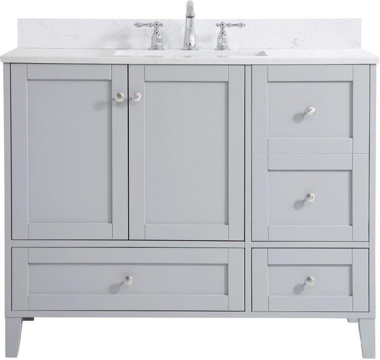 The appearance of Mayflower Grey Bathroom Vanity Bathroom Furniture 0qd24307724 designed by Windsor Home in the traditional interior design. This grey piece of furniture  was selected by 1StopBedrooms from Mayflower Collection to add a touch of cosiness and style into your home. Sku: VF18042GR-BS. Material: MDF. Product Type: Bathroom Vanity. Image1
