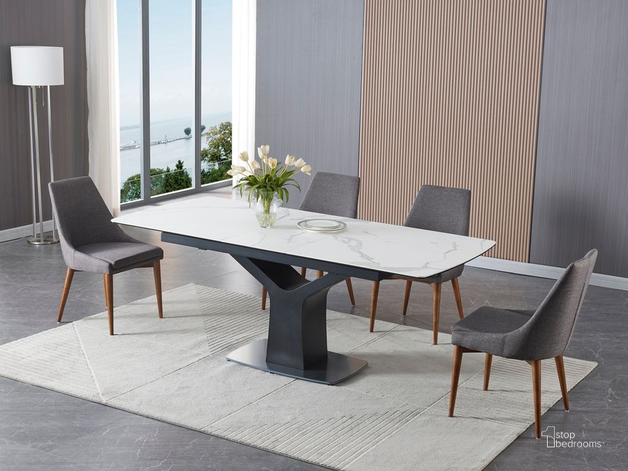 The appearance of MC Fiori Extension Table In White and Black designed by J&M in the modern / contemporary interior design. This white and black piece of furniture  was selected by 1StopBedrooms from Fiori Collection to add a touch of cosiness and style into your home. Sku: 17844. Table Base Style: Pedestal. Material: Aluminum. Product Type: Dining Table. Table Top Shape: Rectangular. Size: 79". Image1
