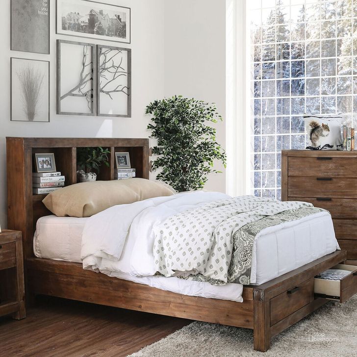 The appearance of Mcallen California King Bed In Weathered Light Oak designed by Furniture of America in the rustic / southwestern interior design. This weathered light oak piece of furniture  was selected by 1StopBedrooms from Mcallen Collection to add a touch of cosiness and style into your home. Sku: CM7360BC-CK-HB;CM7360CK-FB;CM7360CK-R. Bed Type: Bookcase Bed. Material: Wood. Product Type: Bookcase Bed. Bed Size: California King. Image1
