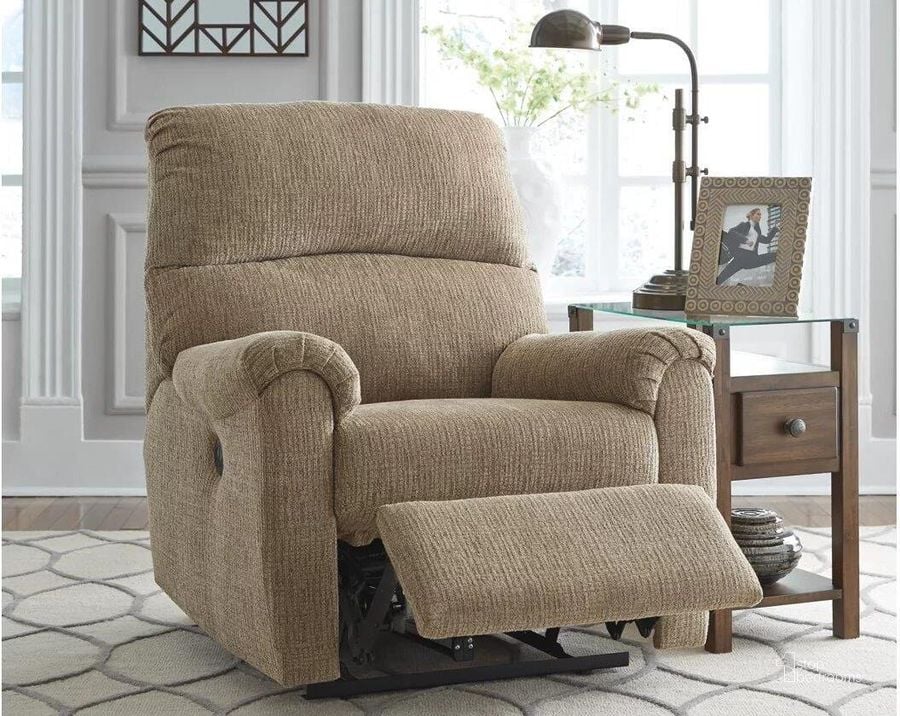 The appearance of Mcteer Mocha Power Recliner designed by Signature Design by Ashley in the modern / contemporary interior design. This mocha piece of furniture  was selected by 1StopBedrooms from Mcteer Collection to add a touch of cosiness and style into your home. Sku: 7590906. Material: Fabric. Product Type: Recliner. Image1