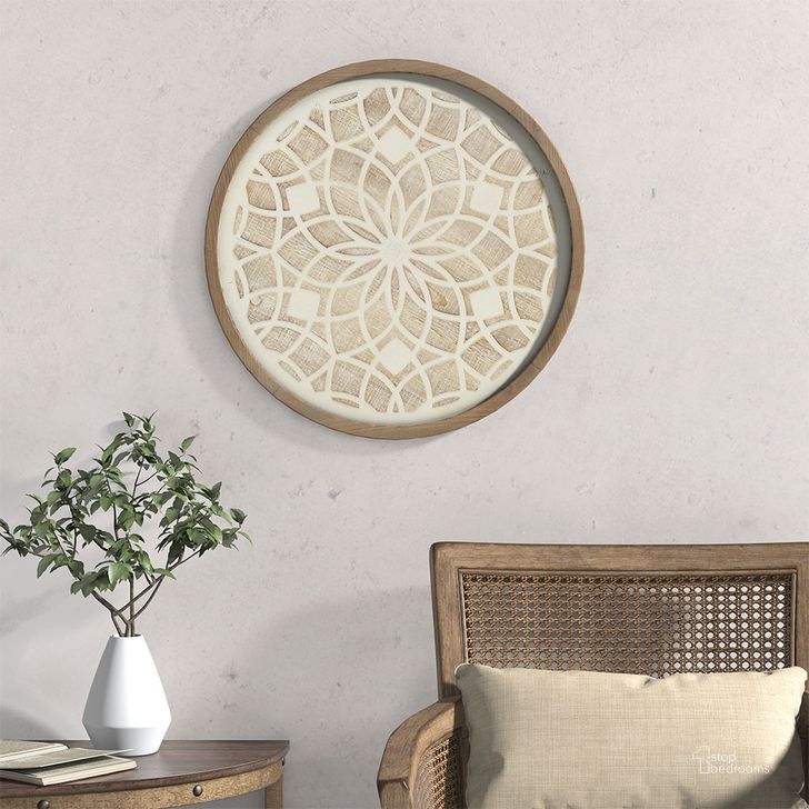 The appearance of Medallion Wood Wall Decor In Natural/White designed by Olliix in the modern / contemporary interior design. This natural/white piece of furniture  was selected by 1StopBedrooms from Leah Collection to add a touch of cosiness and style into your home. Sku: MP95B-0273. Material: MDF. Product Type: Wall Decor. Image1