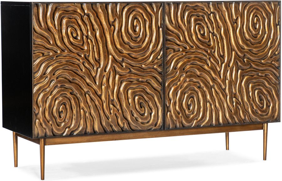 The appearance of Melange Fingerprints Two Door Credenza In Black designed by Hooker in the transitional interior design. This black piece of furniture  was selected by 1StopBedrooms from Melange Collection to add a touch of cosiness and style into your home. Sku: 628-50216-15. Product Type: Credenza. Material: Resin. Image1