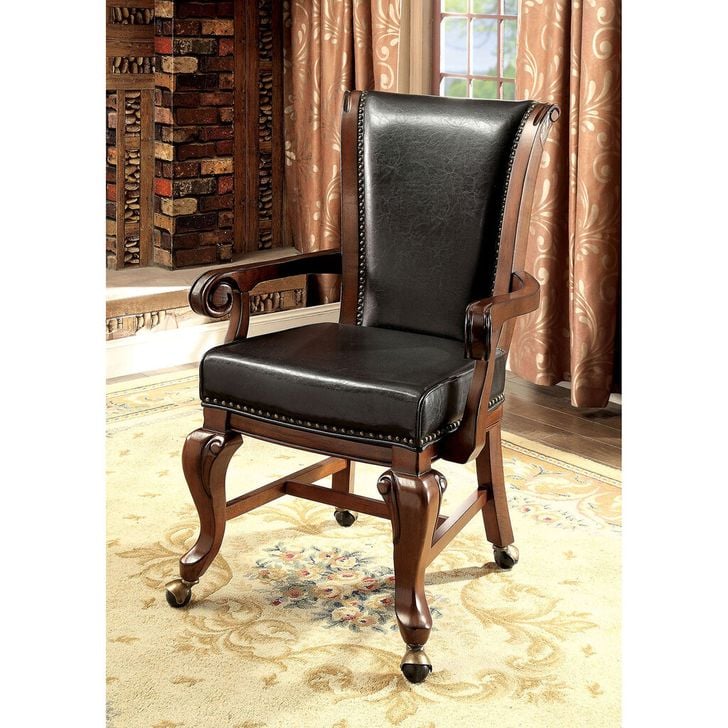 The appearance of Melina Arm Chair In Brown and Black designed by Furniture of America in the transitional interior design. This black and brown piece of furniture  was selected by 1StopBedrooms from Melina Collection to add a touch of cosiness and style into your home. Sku: CM-GM367CH-AC-2PK. Material: Wood. Product Type: Arm Chair. Image1