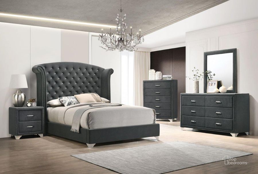 The appearance of Melody Grey Upholstered Panel Bedroom Set designed by Coaster in the modern / contemporary interior design. This gray piece of furniture  was selected by 1StopBedrooms from Melody Collection to add a touch of cosiness and style into your home. Sku: 223381QB1;223381QB2;223381QB3;223382. Bed Type: Panel Bed. Material: Wood. Product Type: Panel Bed. Bed Size: Queen. Image1
