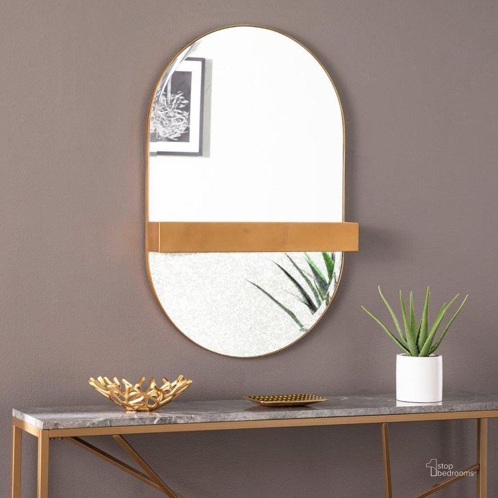 The appearance of Melston Decorative Mirror With Storage designed by SEI Furniture in the modern / contemporary interior design. This gold piece of furniture  was selected by 1StopBedrooms from Melston Collection to add a touch of cosiness and style into your home. Sku: WS1143217. Material: Wood. Product Type: Accent Mirror. Image1