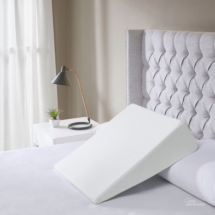 The appearance of Memory Foam Wedge Pillow With Knit Cover In White designed by Olliix in the transitional interior design. This white piece of furniture  was selected by 1StopBedrooms from Memory Foam Collection to add a touch of cosiness and style into your home. Sku: BASI30-0523. Material: Polyester. Product Type: Pillow. Image1