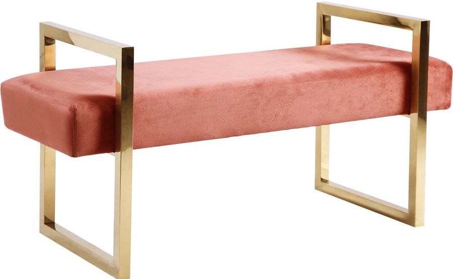 The appearance of Meridian Olivia Bench in Pink designed by Meridian in the modern / contemporary interior design. This pink velvet piece of furniture  was selected by 1StopBedrooms from Olivia Collection to add a touch of cosiness and style into your home. Sku: 111Pink. Material: Other. Product Type: Bench. Image1