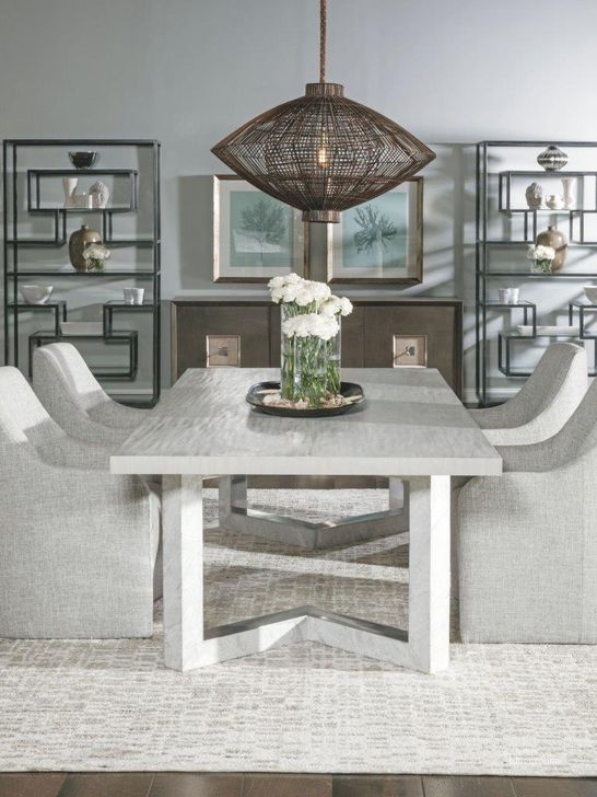 The appearance of Merville Gray Dining Room Set 0qb24416712 designed by Luxe Linea in the transitional interior design. This gray piece of furniture  was selected by 1StopBedrooms from Merville Collection to add a touch of cosiness and style into your home. Sku: 01-2158-877C;01-2086-881-01. Table Base Style: Double Pedestal. Product Type: Dining Room Set. Table Top Shape: Rectangular. Size: 100". Image1