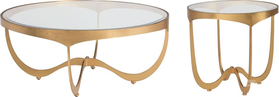 The appearance of Metal Designs Gold Leaf Sophie Round Occasional Table Set designed by Artistica Home in the modern / contemporary interior design. This gold piece of furniture  was selected by 1StopBedrooms from Metal Designs Collection to add a touch of cosiness and style into your home. Sku: 01-2232-943-48;01-2232-953-48. Product Type: Occasional Table Set. Image1